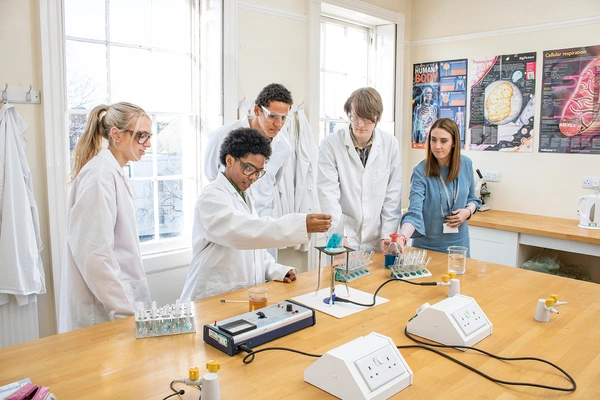 Students doing a practical in Biology
